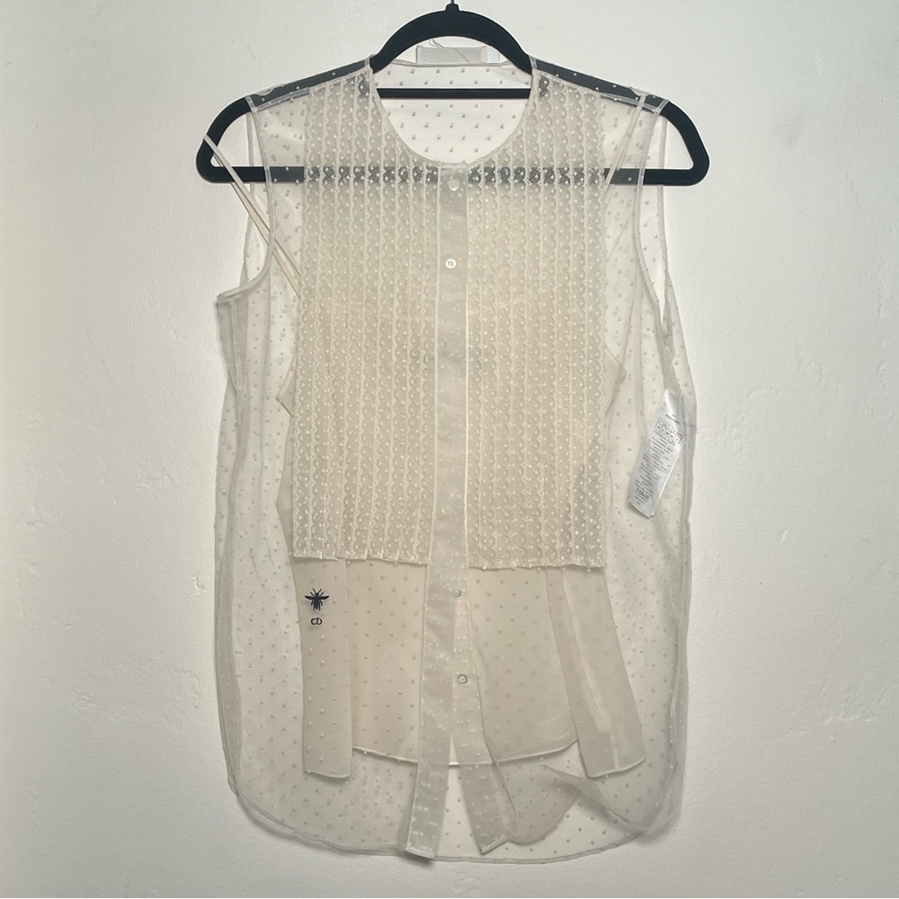 Dior Cream Sheer Blouse with Silk Tank size 36FR